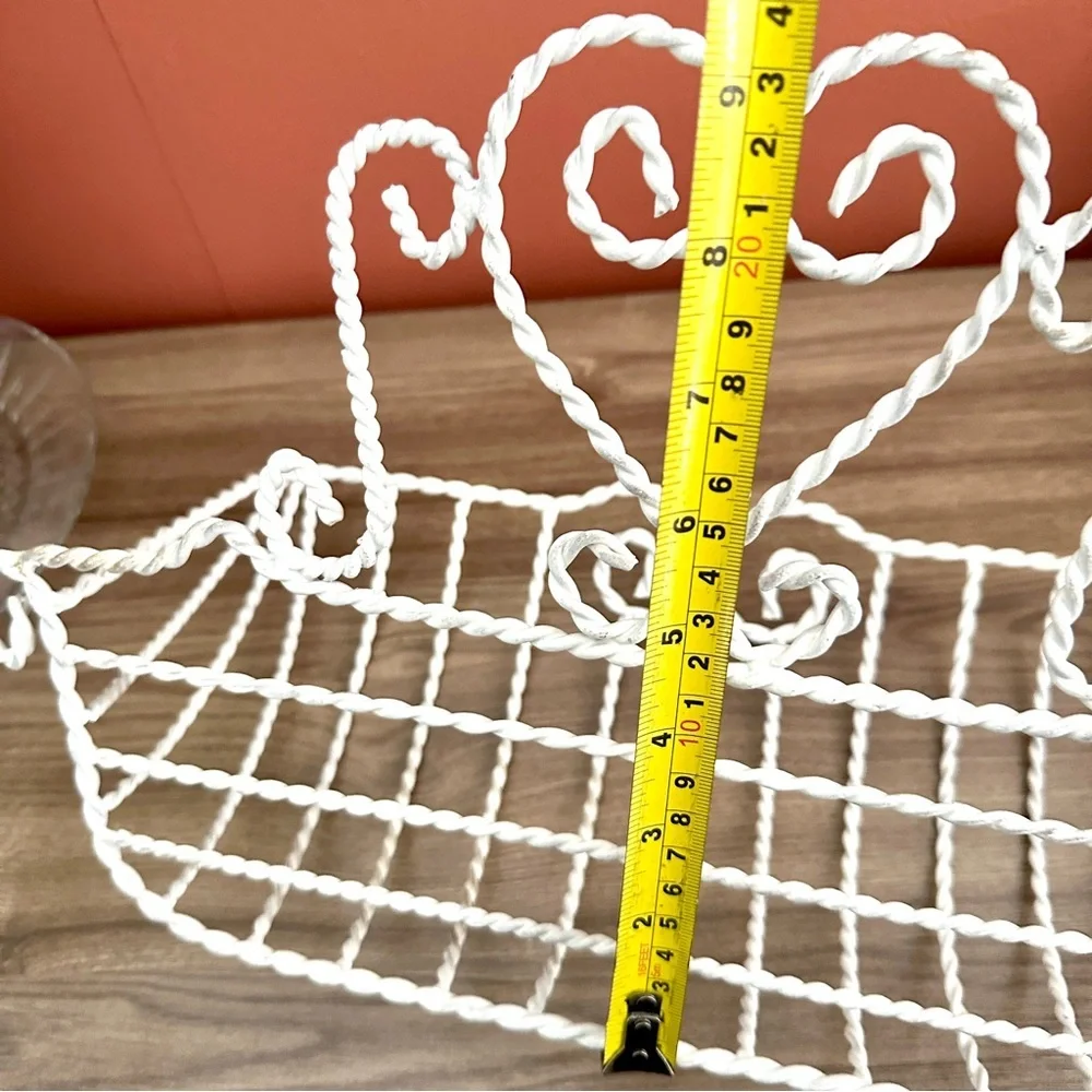 Vintage Wire Wall Basket Rustic Victorian White Heart Design Shabby Chic Planter